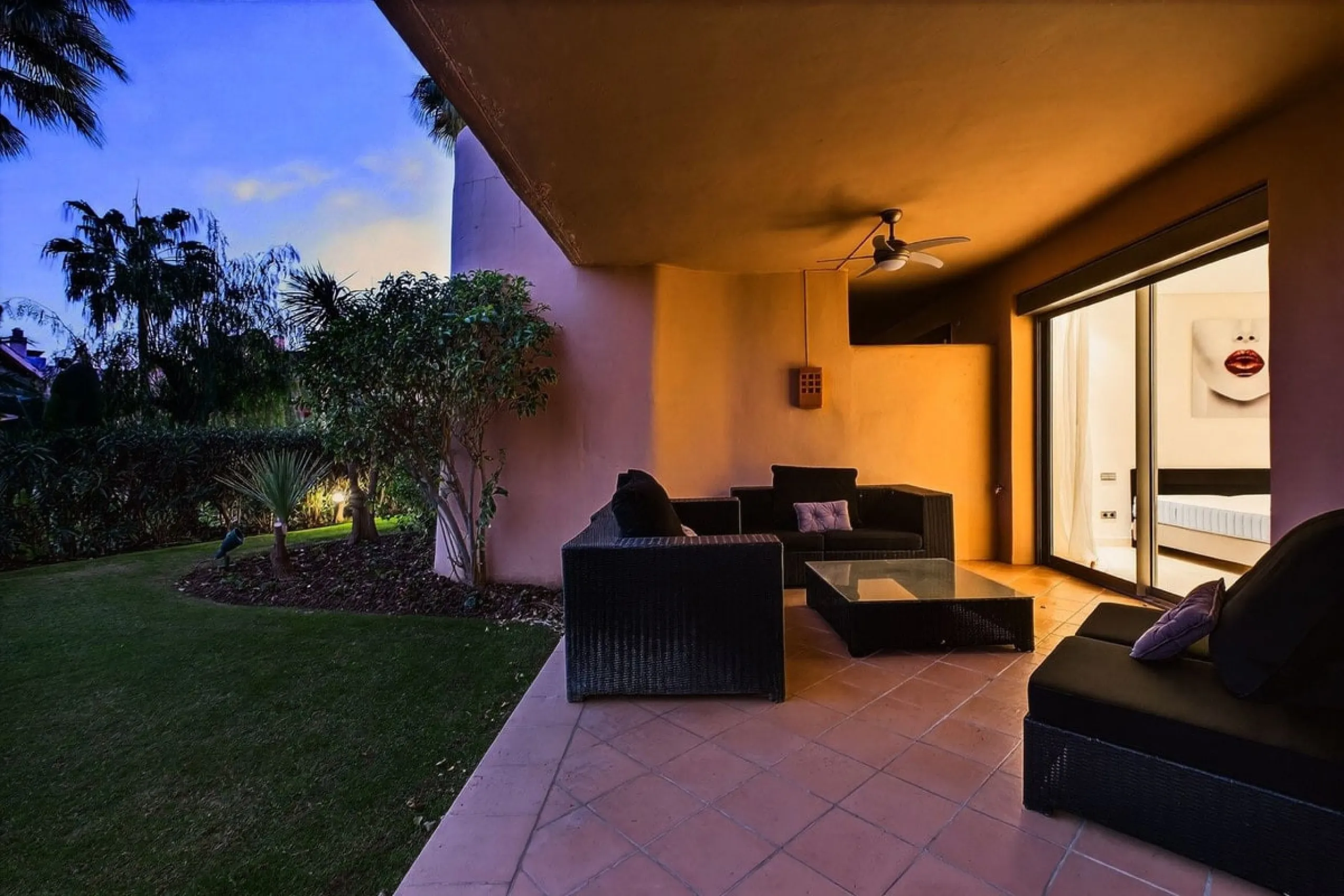 This south-east facing garden apartment is located in the well-known gated community of Mansion Club, on Marbella's Golden Mile. The area is valued for its privacy, security, and convenient access to the beach, restaurants, shops, and some of Marbella's m