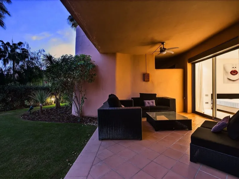 This south-east facing garden apartment is located in the well-known gated community of Mansion Club, on Marbella's Golden Mile. The area is valued for its privacy, security, and convenient access to the beach, restaurants, shops, and some of Marbella's m