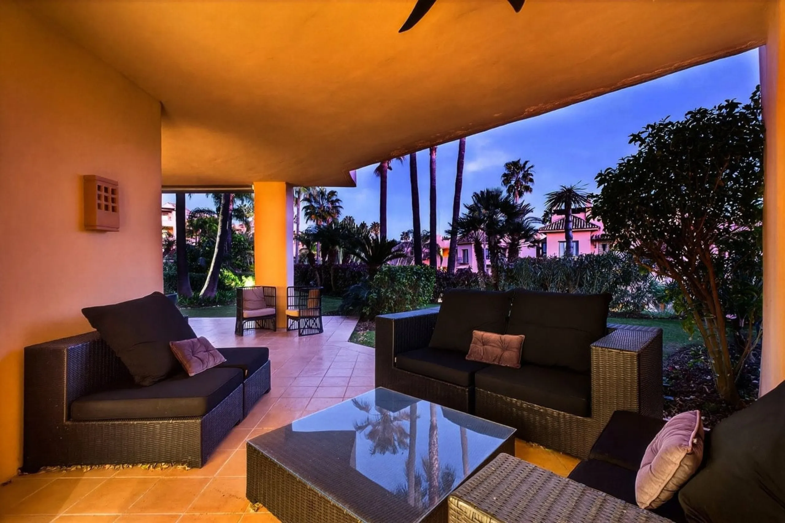 This south-east facing garden apartment is located in the well-known gated community of Mansion Club, on Marbella's Golden Mile. The area is valued for its privacy, security, and convenient access to the beach, restaurants, shops, and some of Marbella's m