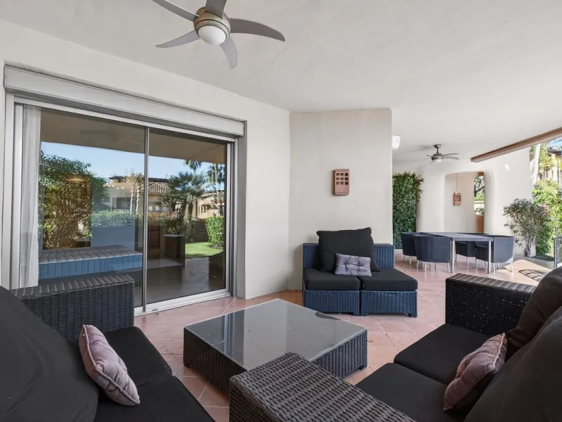 This south-east facing garden apartment is located in the well-known gated community of Mansion Club, on Marbella's Golden Mile. The area is valued for its privacy, security, and convenient access to the beach, restaurants, shops, and some of Marbella's m