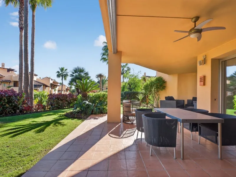 This south-east facing garden apartment is located in the well-known gated community of Mansion Club, on Marbella's Golden Mile. The area is valued for its privacy, security, and convenient access to the beach, restaurants, shops, and some of Marbella's m