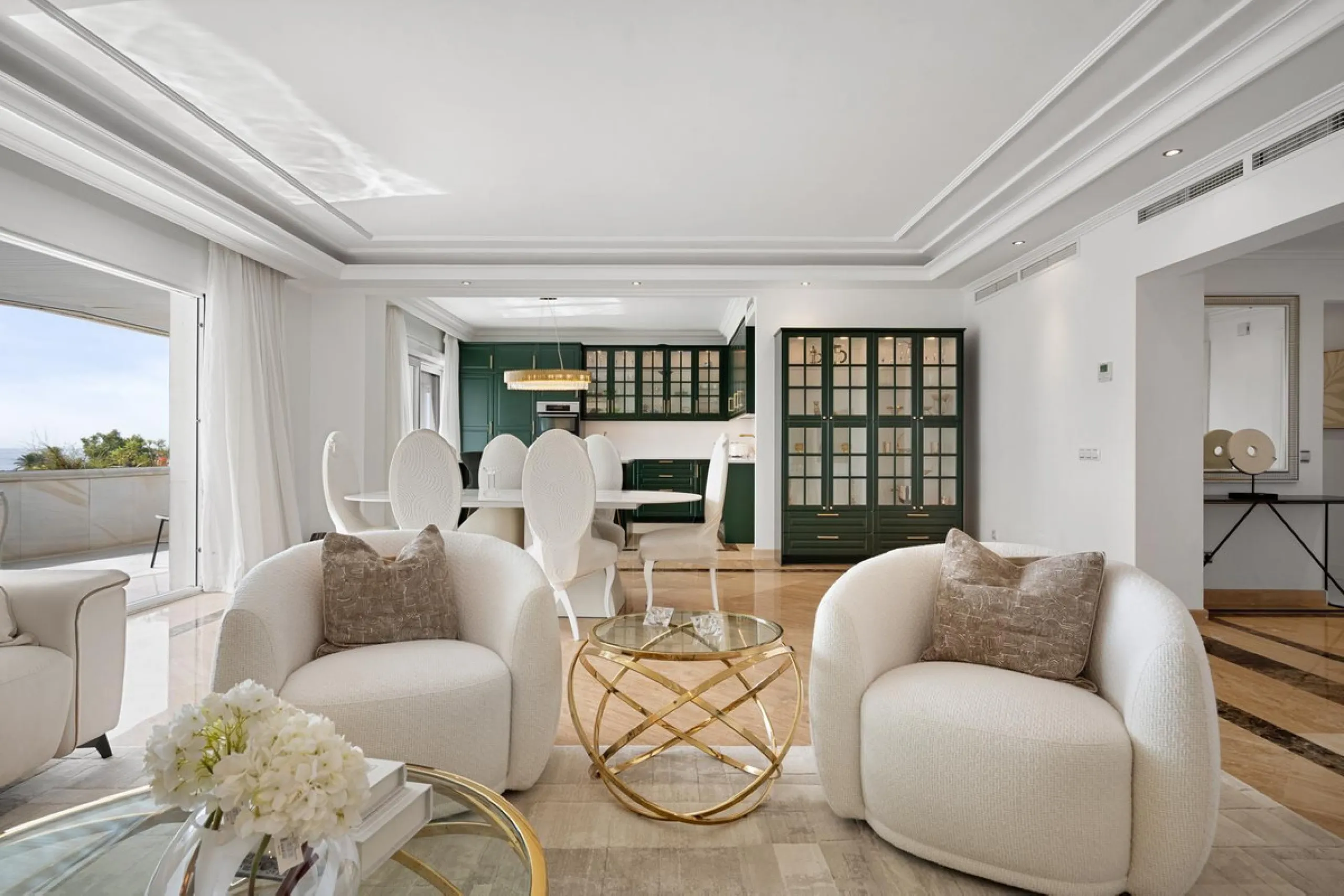 Available for short-term stays, this impressive top-floor apartment offers a rare combination of space, comfort, and security within an exclusive gated complex. With three bedrooms and five bathrooms, the property is perfectly suited for families or group