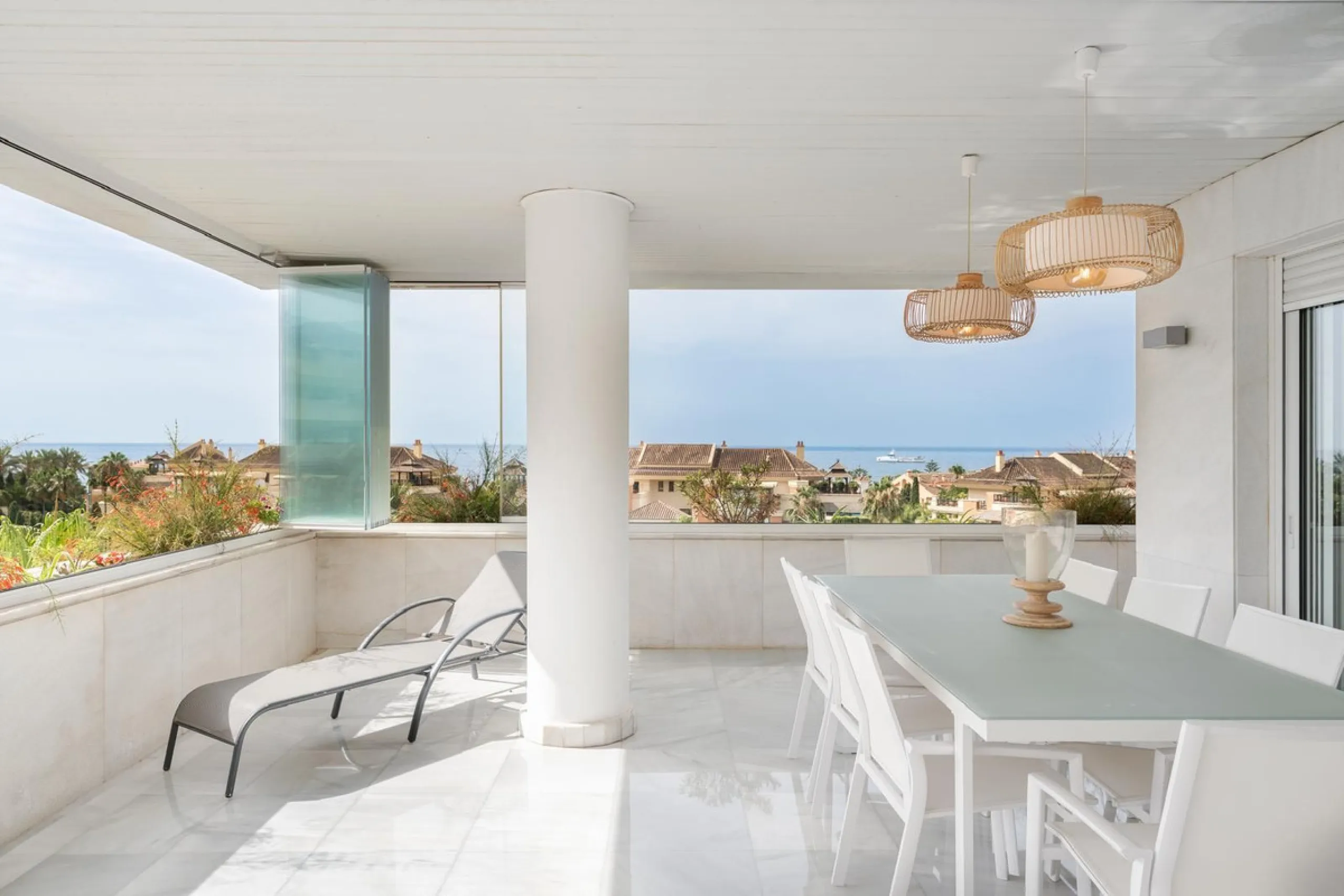 Available for short-term stays, this impressive top-floor apartment offers a rare combination of space, comfort, and security within an exclusive gated complex. With three bedrooms and five bathrooms, the property is perfectly suited for families or group