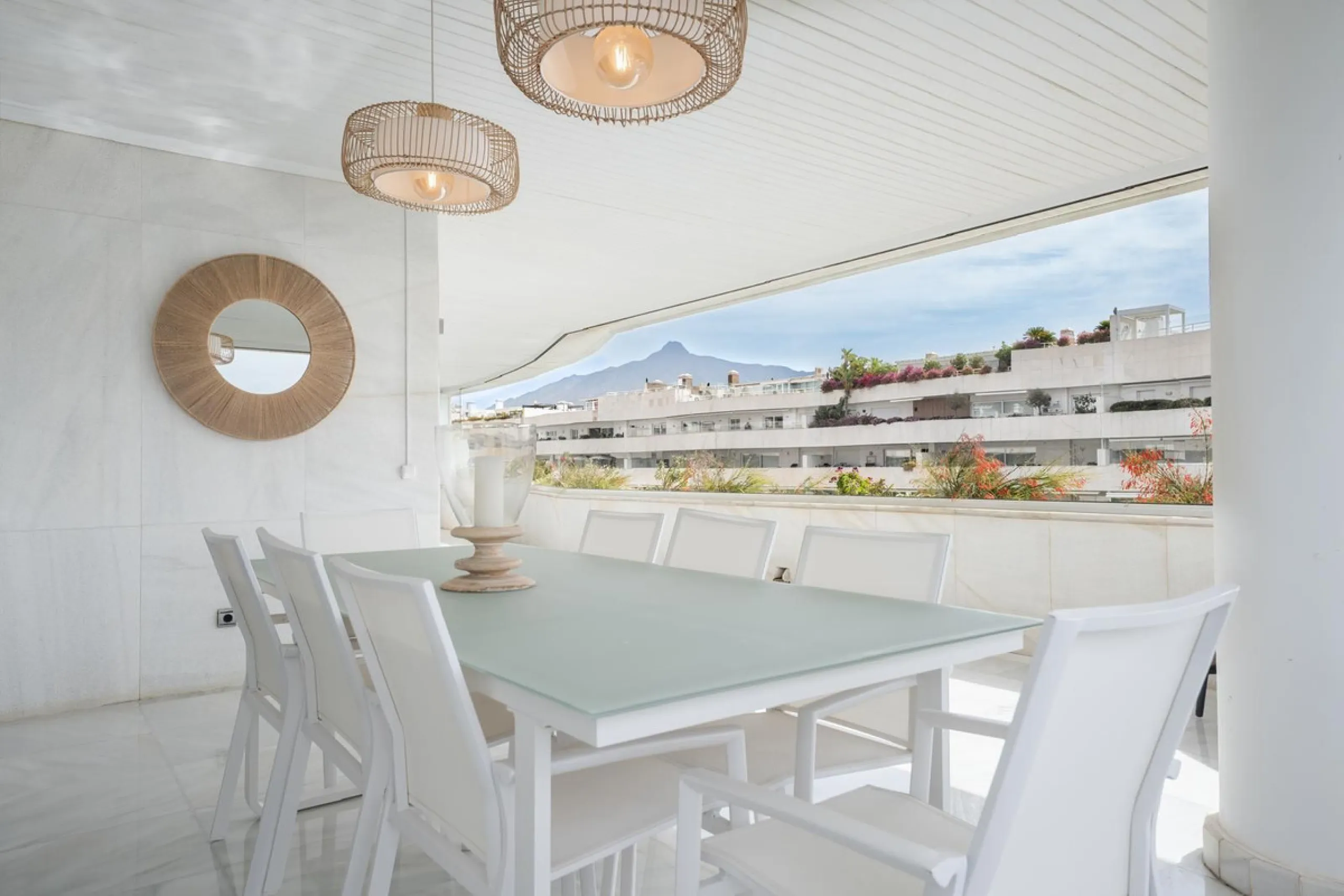 Available for short-term stays, this impressive top-floor apartment offers a rare combination of space, comfort, and security within an exclusive gated complex. With three bedrooms and five bathrooms, the property is perfectly suited for families or group