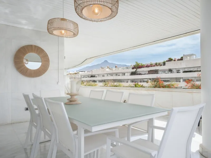 Available for short-term stays, this impressive top-floor apartment offers a rare combination of space, comfort, and security within an exclusive gated complex. With three bedrooms and five bathrooms, the property is perfectly suited for families or group