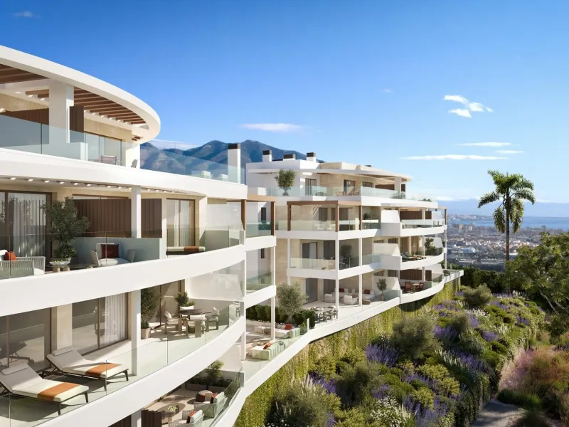 New Build Sea View Apartments in Las Lagunas de Mijas& & Exclusive Residential Complex with Panoramic Sea Views& Discover this exceptional new build residential development located in Las Lagunas de Mijas, on an elevated hillside next to the Cerr