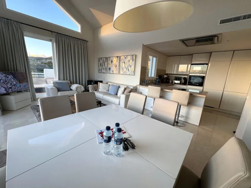 Accommodation for up to 4 guests is provided in a fully air-conditioned penthouse apartment with two double bedrooms, two bathrooms, a fully equipped kitchen with modern appliances, and a spacious living room. The 200 m² apartment includes a large terrace