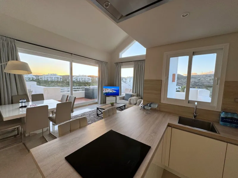 Accommodation for up to 4 guests is provided in a fully air-conditioned penthouse apartment with two double bedrooms, two bathrooms, a fully equipped kitchen with modern appliances, and a spacious living room. The 200 m² apartment includes a large terrace