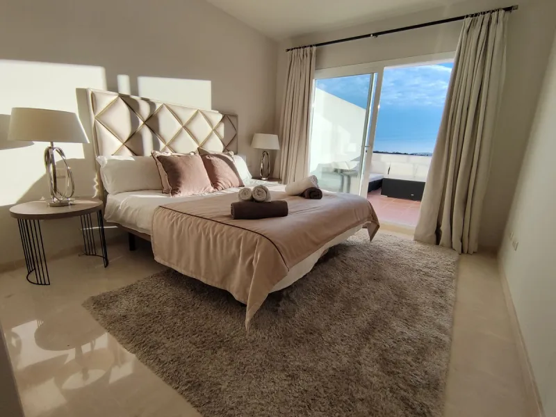 Accommodation for up to 4 guests is provided in a fully air-conditioned penthouse apartment with two double bedrooms, two bathrooms, a fully equipped kitchen with modern appliances, and a spacious living room. The 200 m² apartment includes a large terrace