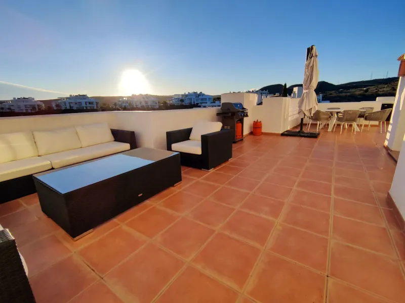 Accommodation for up to 4 guests is provided in a fully air-conditioned penthouse apartment with two double bedrooms, two bathrooms, a fully equipped kitchen with modern appliances, and a spacious living room. The 200 m² apartment includes a large terrace