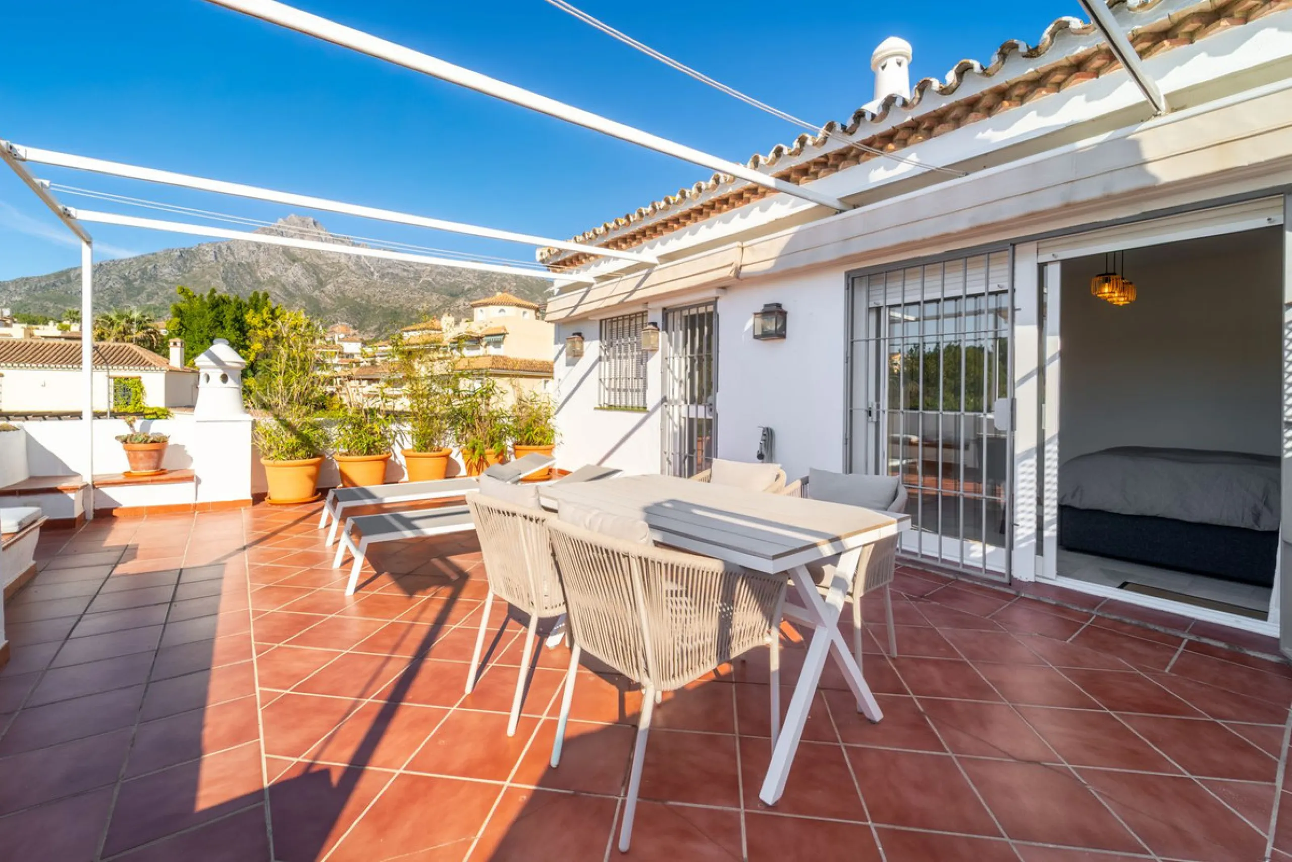 Located in the prestigious area of Nagüeles, Marbella, this elegant 3-bedroom, 3-bathroom duplex apartment occupies the first and second (top) floors of the sought-after Urb. Pueblo Bermejo, offering privacy, comfort, and an exceptional residential settin