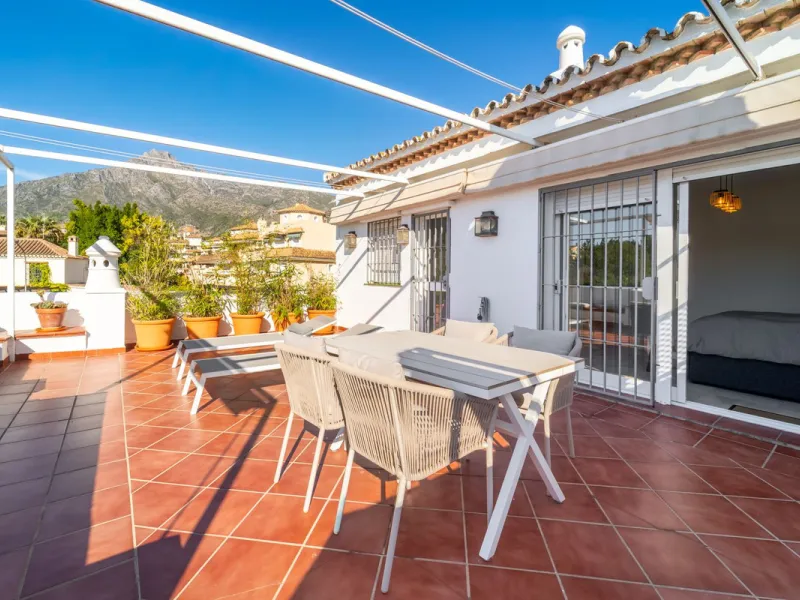 Located in the prestigious area of Nagüeles, Marbella, this elegant 3-bedroom, 3-bathroom duplex apartment occupies the first and second (top) floors of the sought-after Urb. Pueblo Bermejo, offering privacy, comfort, and an exceptional residential settin