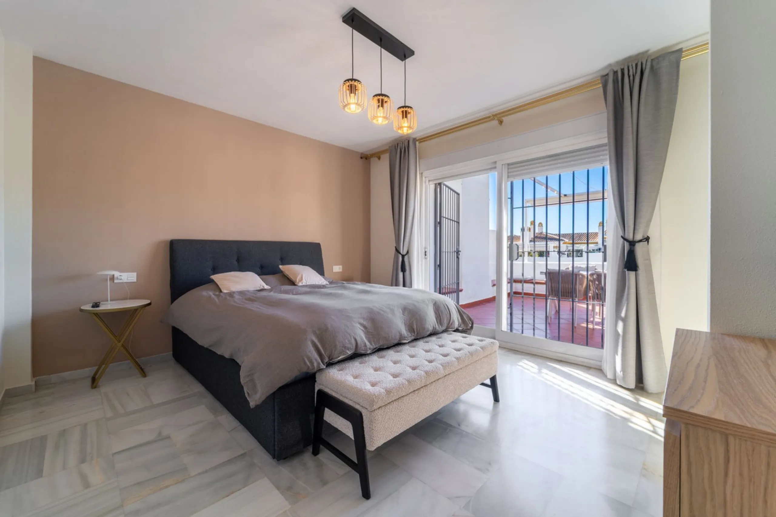 Located in the prestigious area of Nagüeles, Marbella, this elegant 3-bedroom, 3-bathroom duplex apartment occupies the first and second (top) floors of the sought-after Urb. Pueblo Bermejo, offering privacy, comfort, and an exceptional residential settin