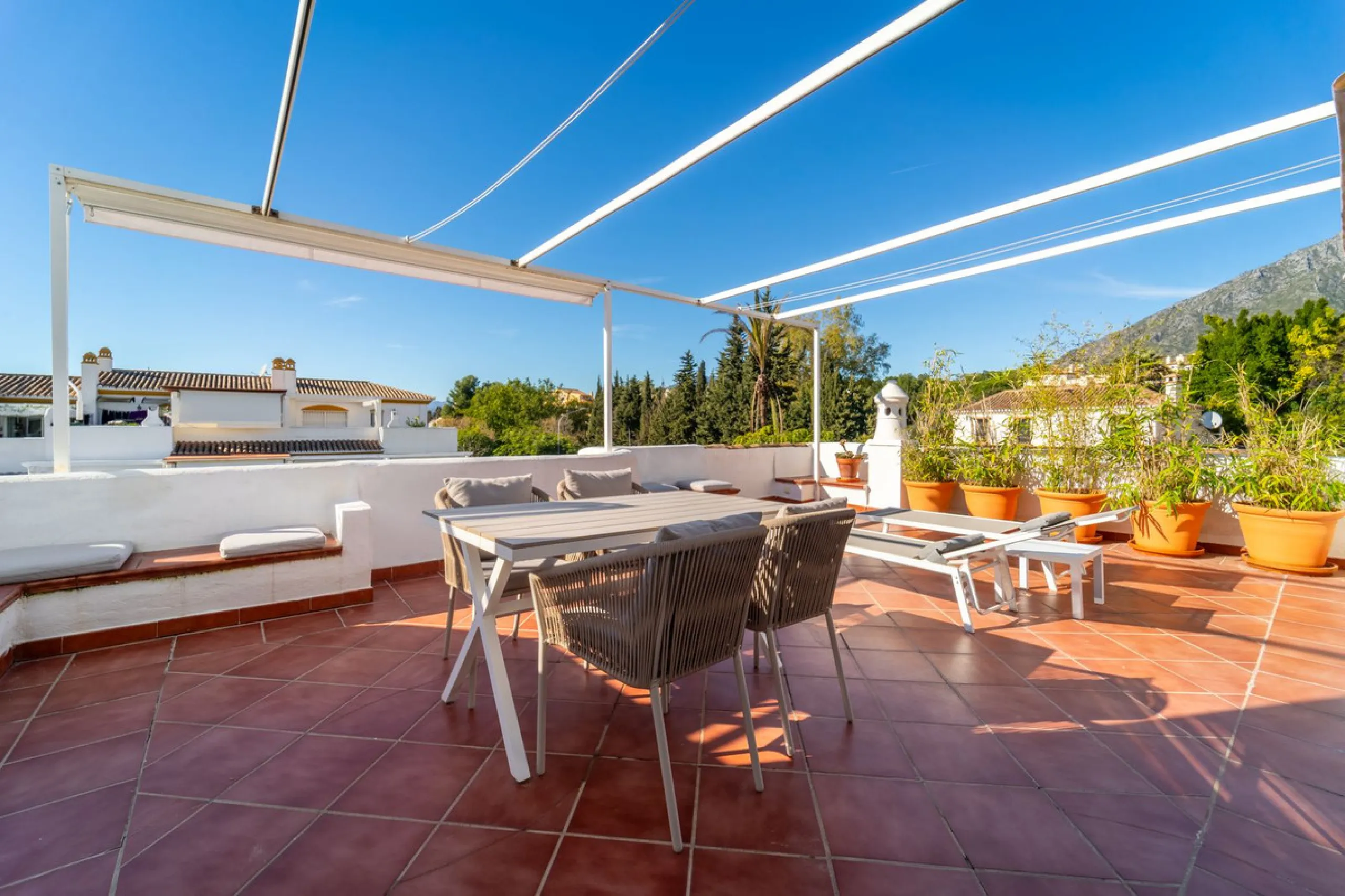 Located in the prestigious area of Nagüeles, Marbella, this elegant 3-bedroom, 3-bathroom duplex apartment occupies the first and second (top) floors of the sought-after Urb. Pueblo Bermejo, offering privacy, comfort, and an exceptional residential settin