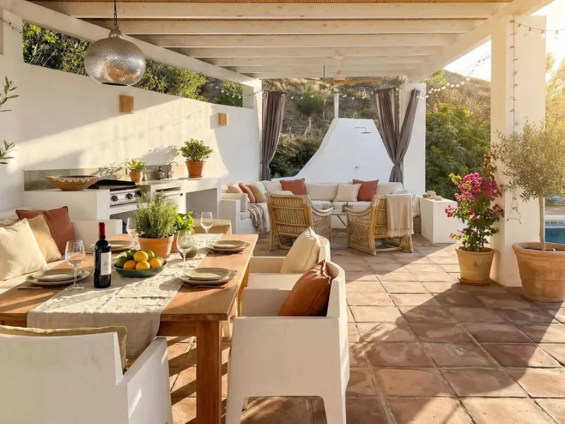 This charming single-storey detached villa with private pool, outdoor kitchen and panoramic views towards La Maroma is priced at €399,000 and is located near Colmenar in the Axarquía region. The property is set in a peaceful, green environment with good a