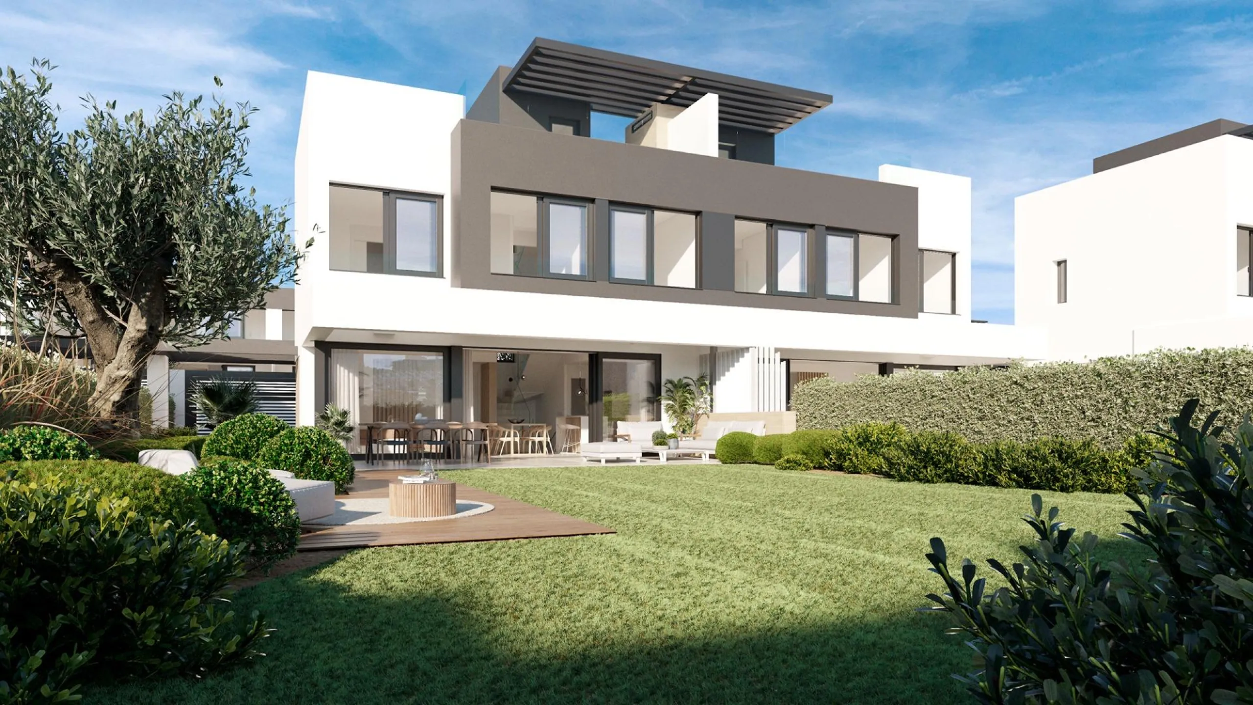 NEW BUILD SEMI-DETACHED VILLAS NEAR ESTEPONA& & New Build exclusive residential complex consisting of 50 contemporary style semi-detached villas comprising of a large living room, open plan fitted kitchen equipped with top brand appliances, 3 bedroo