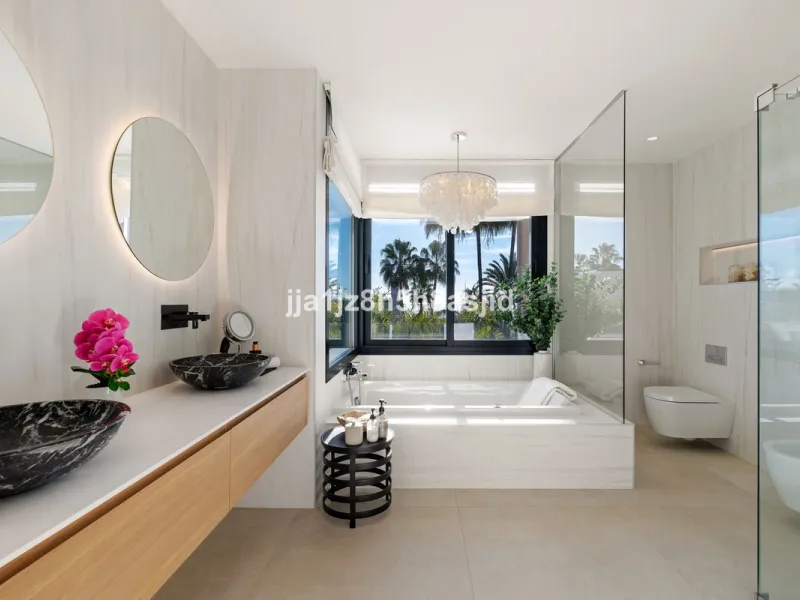 Set within the prestigious Le Blanc development in Sierra Blanca, one of Marbella's most sought-after residential enclaves, this exceptional semi-detached villa offers refined luxury living just six minutes from the beach and within walking distance of se