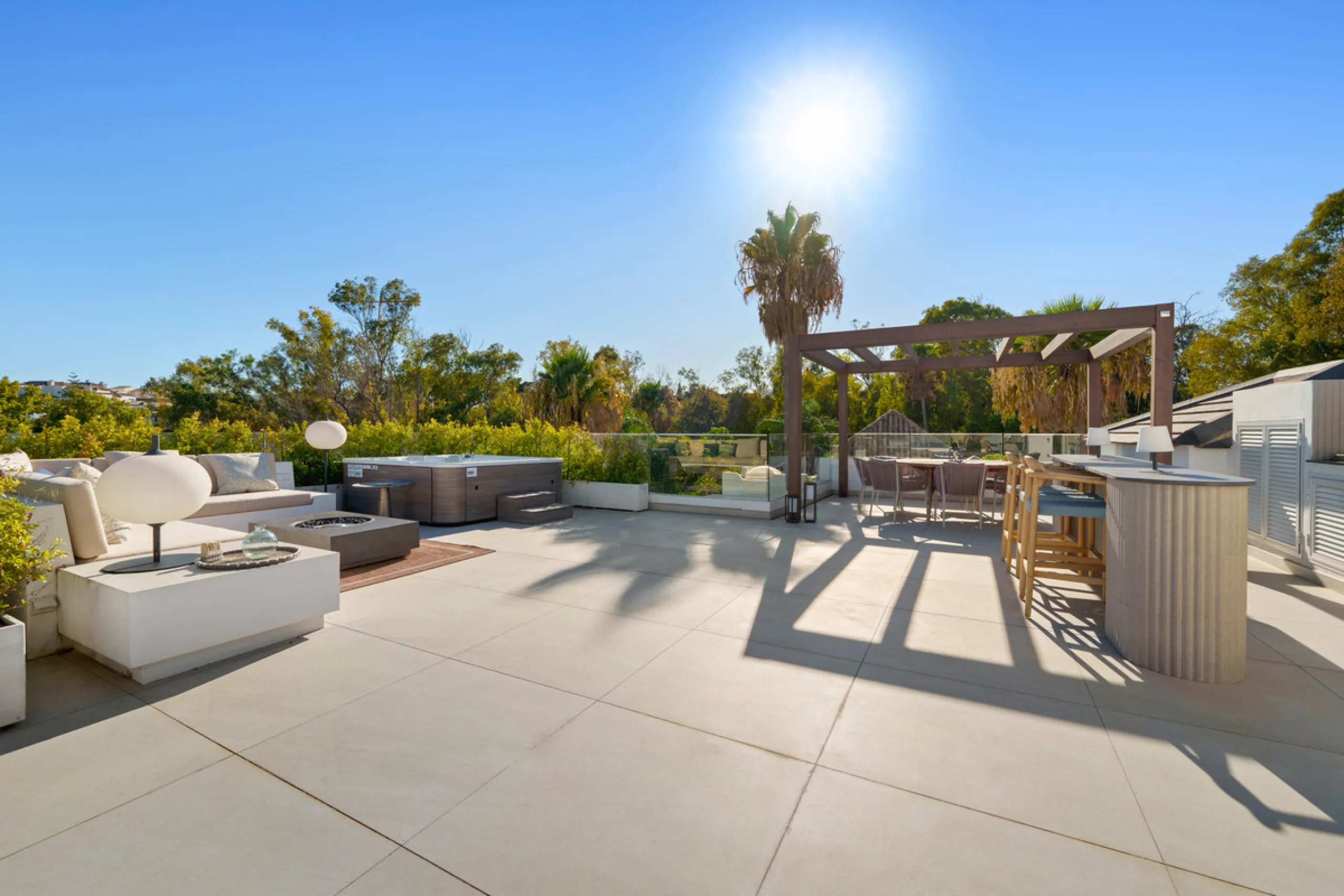 Nestled in the prestigious Altos de Puente Romano on Marbella's Golden Mile, Villa Romano is the epitome of modern Mediterranean luxury. This striking six-bedroom, six-bathroom residence blends sleek contemporary architecture with warm natural tones, crea