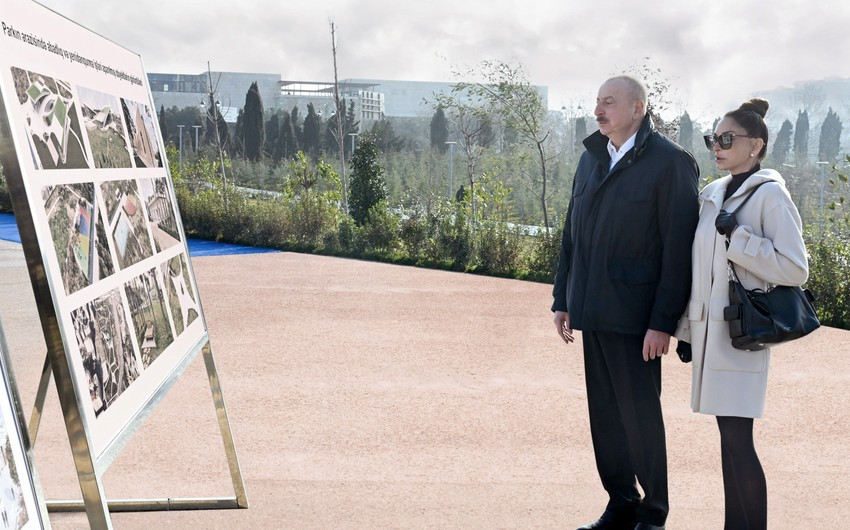 Prezident İlham Əliyev və xanımı yeni yaradılan parkın açılışında iştirak ediblər