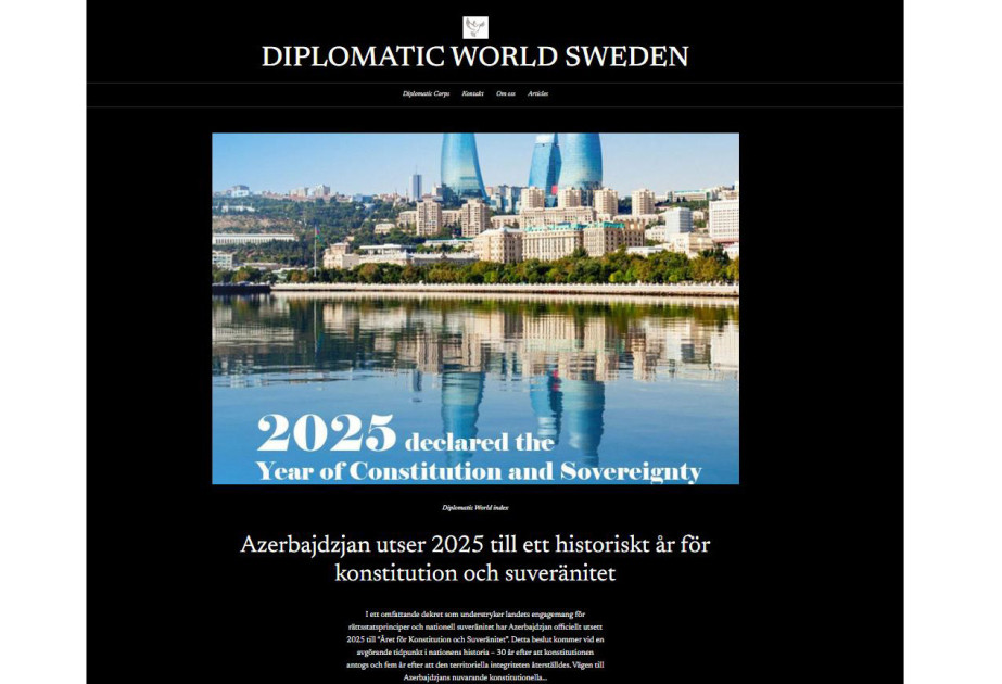 “Diplomatic World Sweden” saytında Konstitusiya və Suverenlik İlinə həsr edilmiş məqalə dərc olunub