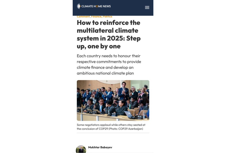 COP29-un prezidenti: Hər bir ölkə iqlim maliyyəsi öhdəliyini yerinə yetirməlidir