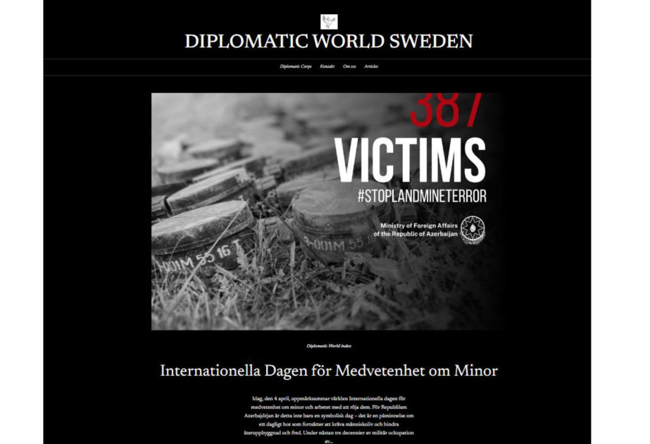 “Diplomatic World Sweden” nəşri Azərbaycanda mina təhlükəsi ilə bağlı məqalə dərc edib