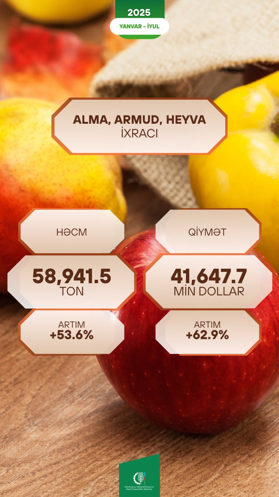 Azərbaycandan alma, armud və heyva ixracı 53,6% artıb