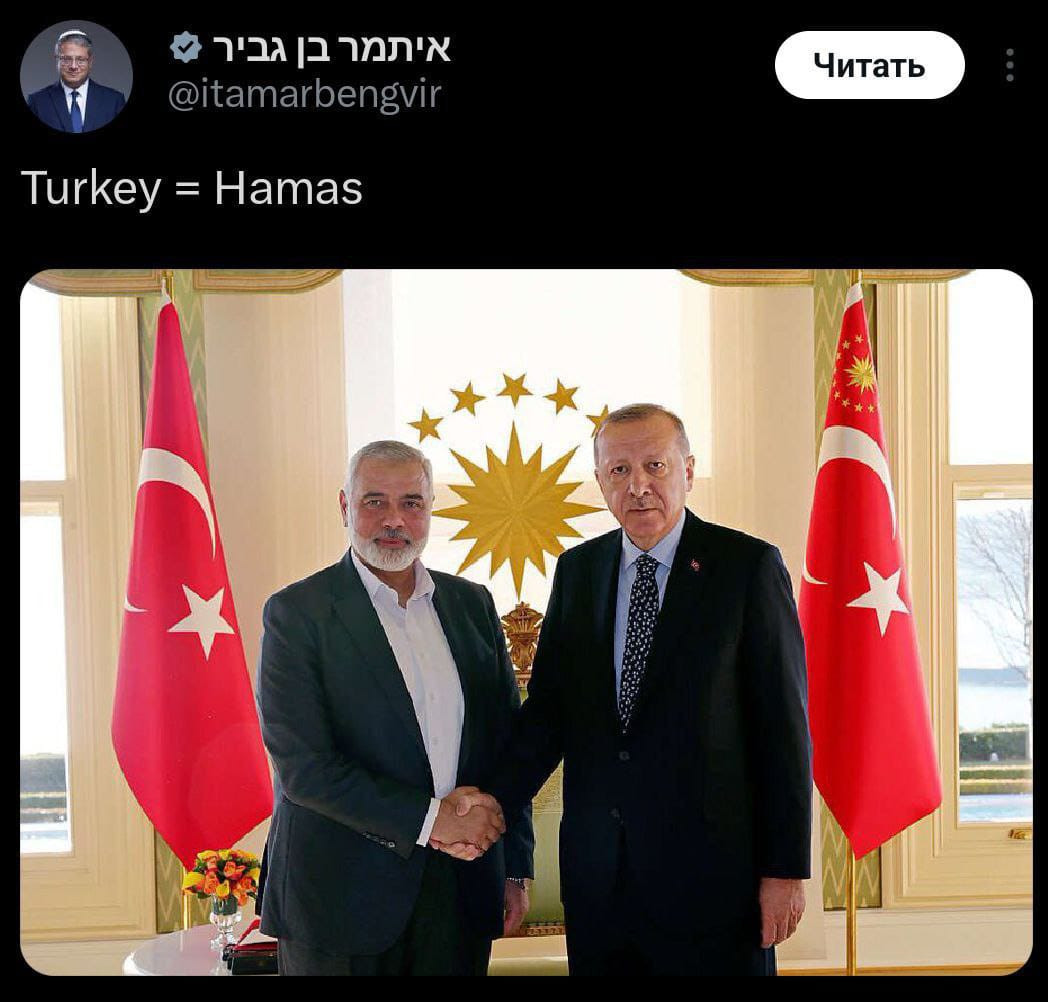İsrailin milli təhlükəsizlik naziri Türkiyəni HƏMAS-la müqayisə edib