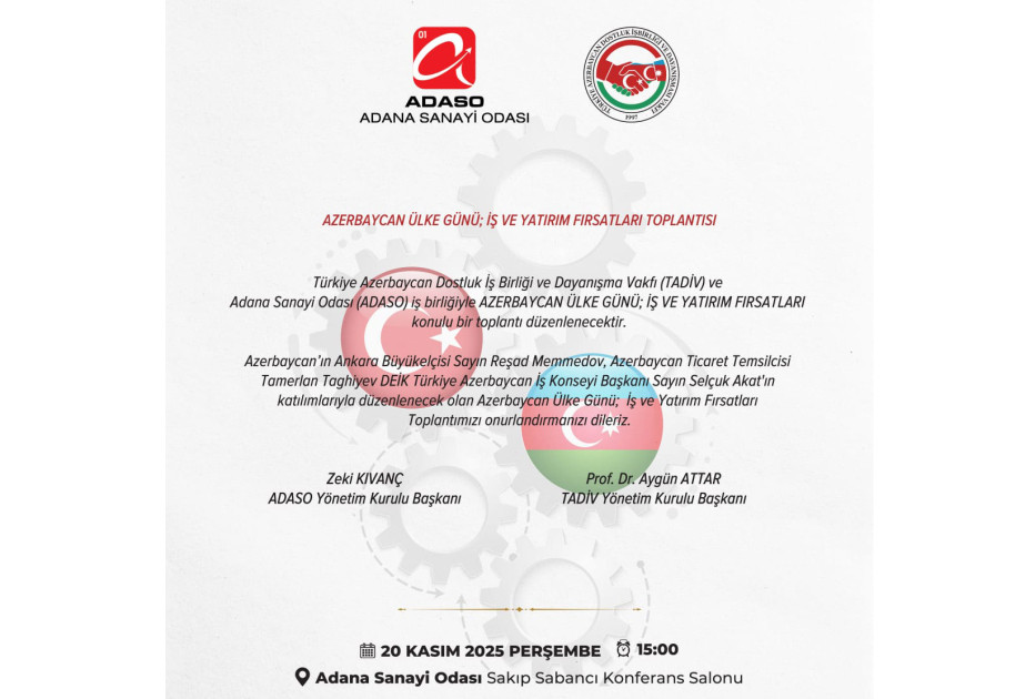 Adana şəhərində Azərbaycanın investisiya imkanları təqdim olunacaq