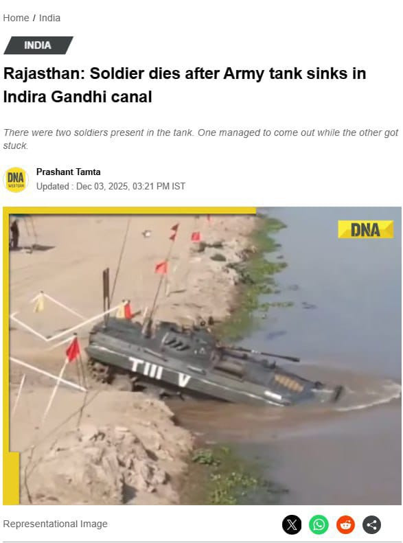 Hindistan ordusuna məxsus tank Racastan ştatında kanalın dibinə batıb