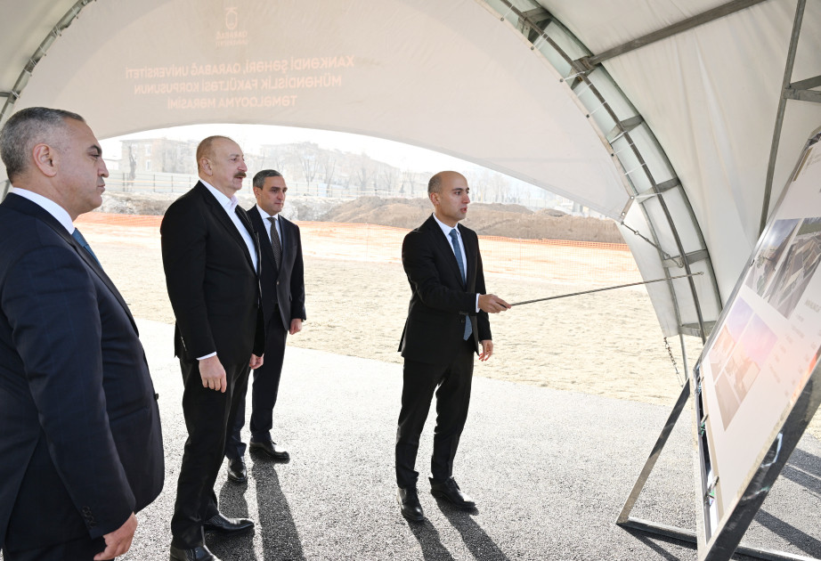 Prezident İlham Əliyev Xankəndidə Qarabağ Universitetinin Mühəndislik fakültəsinin binasının təməlini qoyub