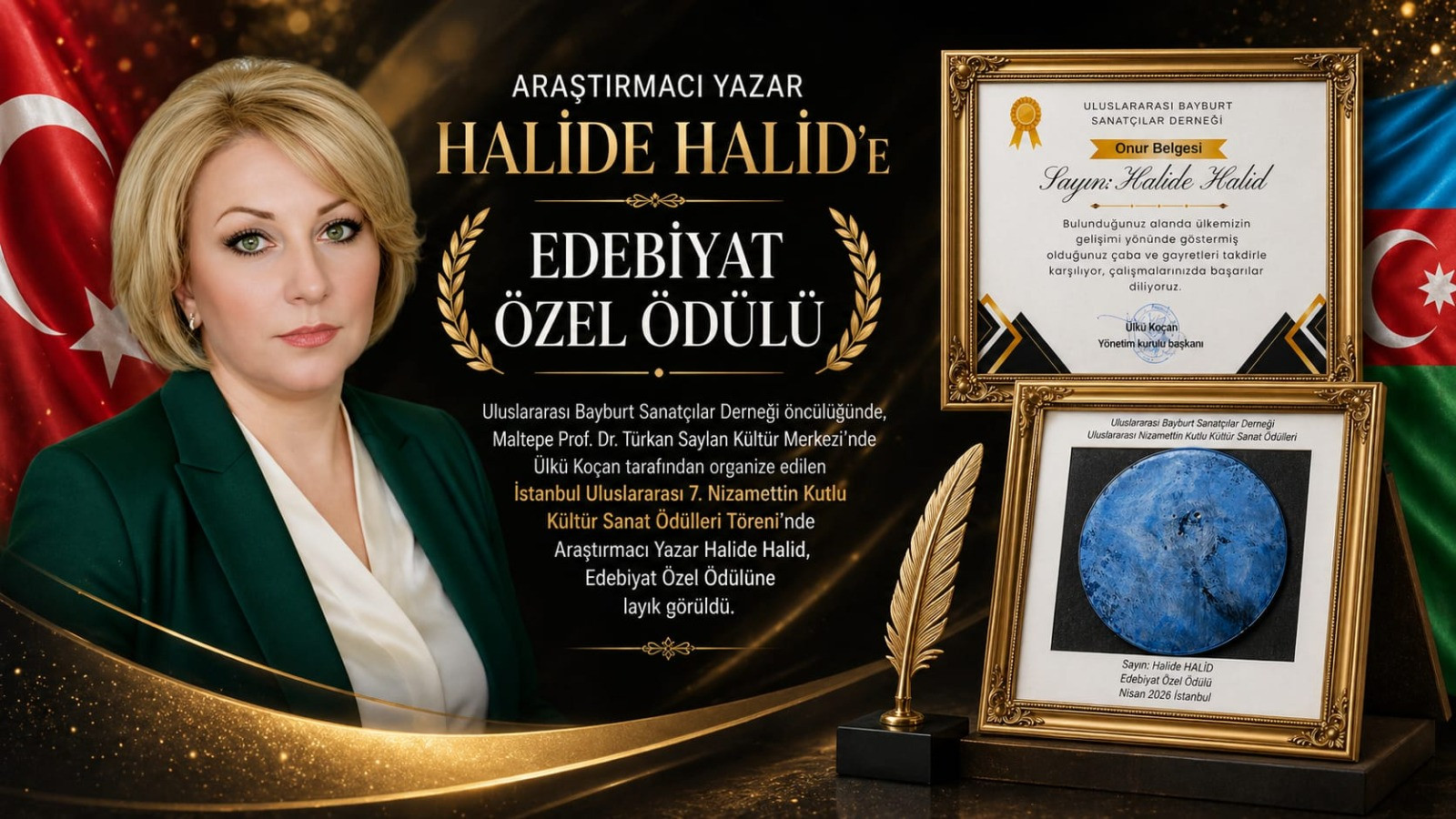 Araşdırmaçı-yazar Xalidə Xalid İstanbulda beynəlxalq mükafata layiq görüldü