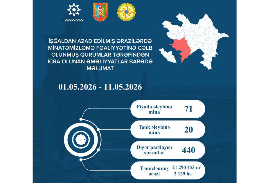 ANAMA: 91 mina və 440 digər partlayıcı sursat zərərsizləşdirilib