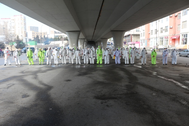 Nəsimi rayonu ərazisində profilaktik dezinfeksiyaedici tədbirlər davam etdirilir - FOTOLAR