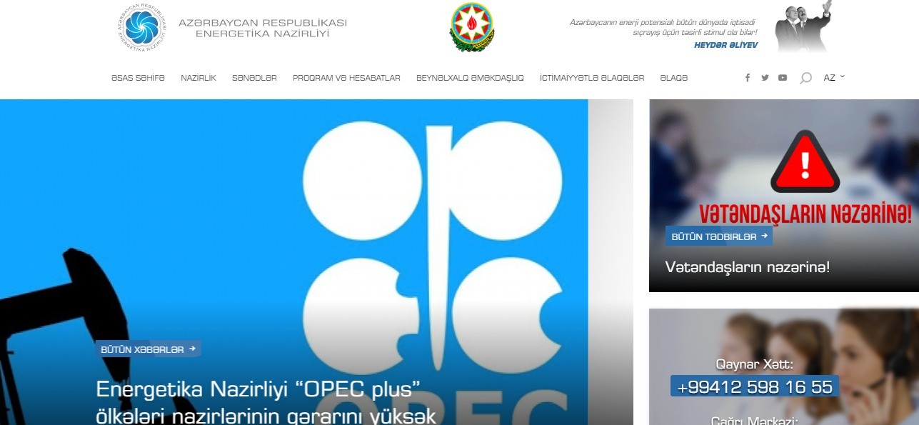 Energetika Nazirliyinin rəsmi internet səhifəsi olan&nbsp;yeni dizaynla istifadəyə verilib&nbsp;
