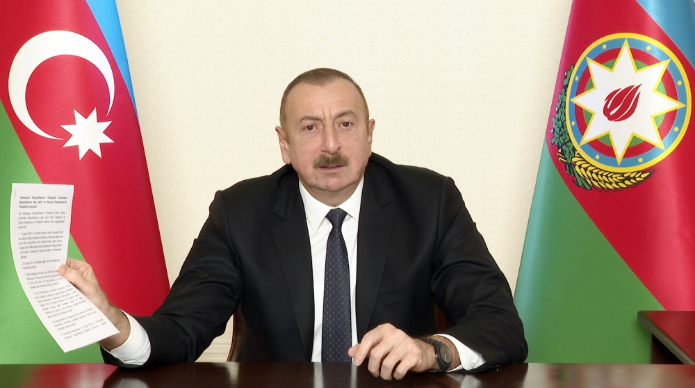 PREZİDENT İLHAM ƏLİYEV XALQA MÜRACİƏT ETDİ: "Bəyanata əgər kimsə müdaxilə etmək istəsə, bizim sərt mövqeyimizi görəcək&rdquo;&nbsp;- TAM MƏTN