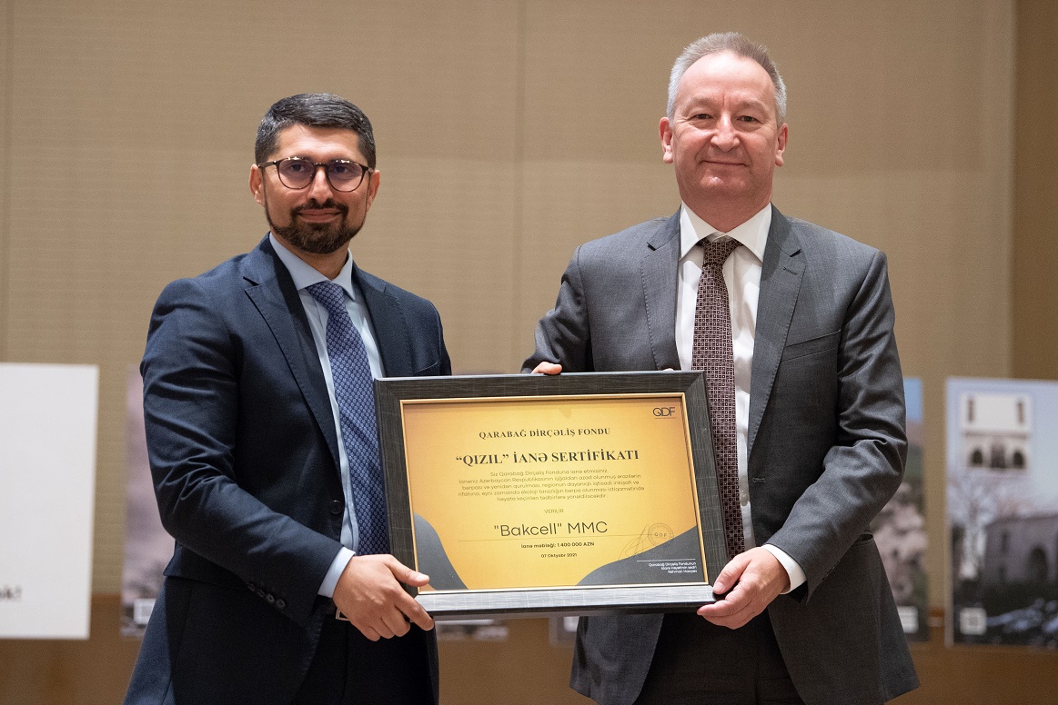 Bakcell Qarabağ Dirçəliş Fondunun &ldquo;Qızıl&rdquo; İanə sertifikatı ilə təltif edilib - FOTO