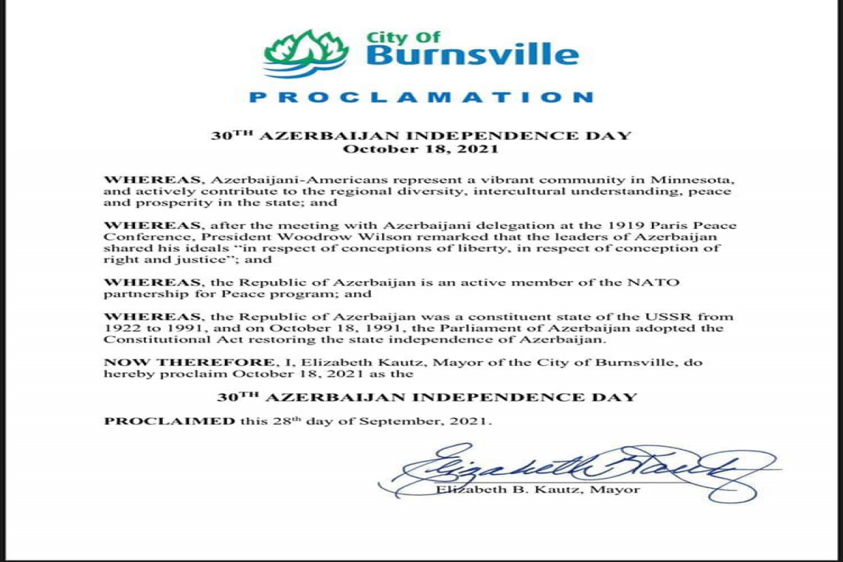 ABŞ-ın iki şəhərində &ldquo;Azərbaycanın müstəqilliyinin bərpasının 30-cu ildönümü günü" elan edilib