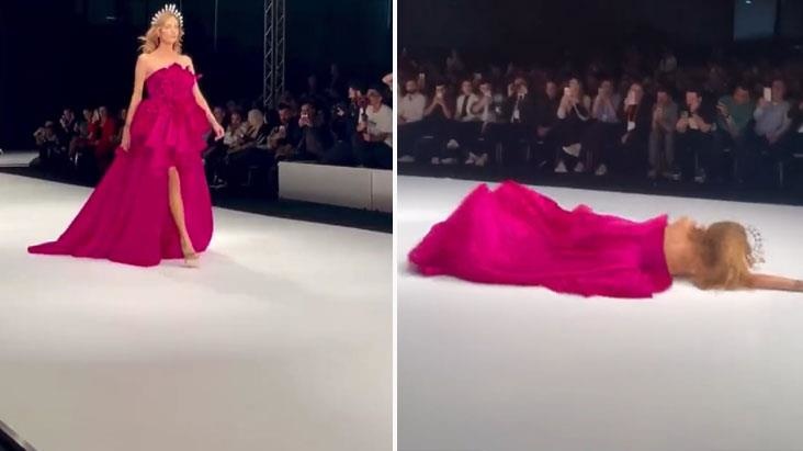 Məşhur model səhnədə yıxıldı - FOTOLAR