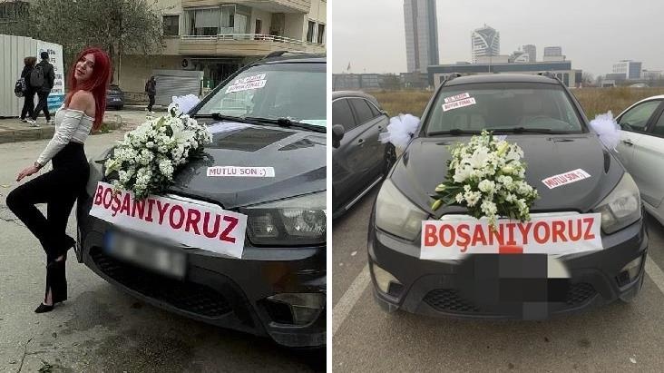 Türk qadın boşanmaya maşınını bəzəyib getdi: "Cəhənnəmə qədər yolun var" - FOTOLAR