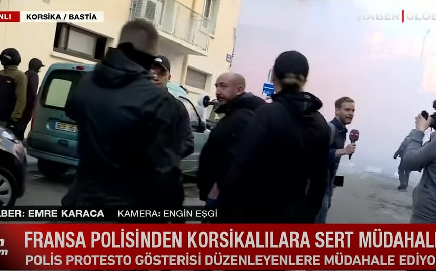 Fransa polisi Korsikada etirazçılara və "Haber Global"ın canlı yayımına müdaxilə edib -&nbsp;VİDEO