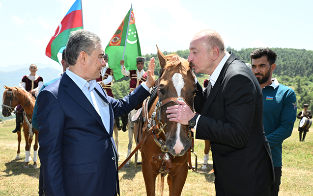 Prezident İlham Əliyev Berdiməhəmmədova Qarabağ atını hədiyyə etdi - FOTOLAR