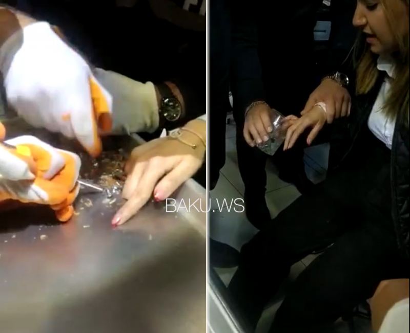 Bakıda ticarət mərkəzində qadının barmağında üzük sıxışıb qaldı, FHN köməyə çatdı - ANBAAN VİDEO
