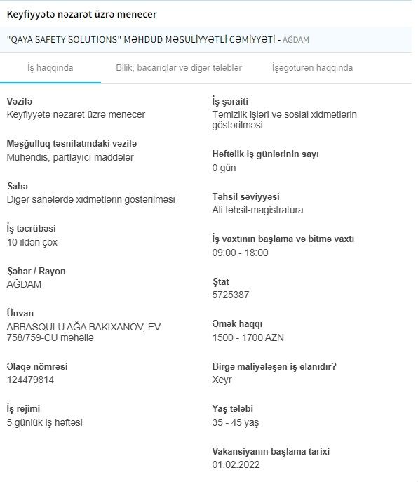 Qarabağda işləmək istəyənlərin nəzərinə - 1700 maaş SiYAHI