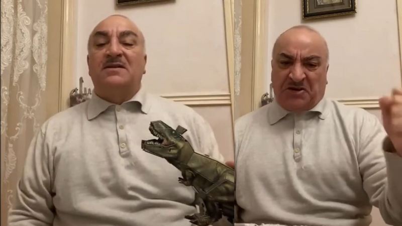 Deputat Tahir Kərimli oyuncaq əjdaha ilə video çəkdi - \"Ey məni ölümlə hədələyən...\" - VİDEO