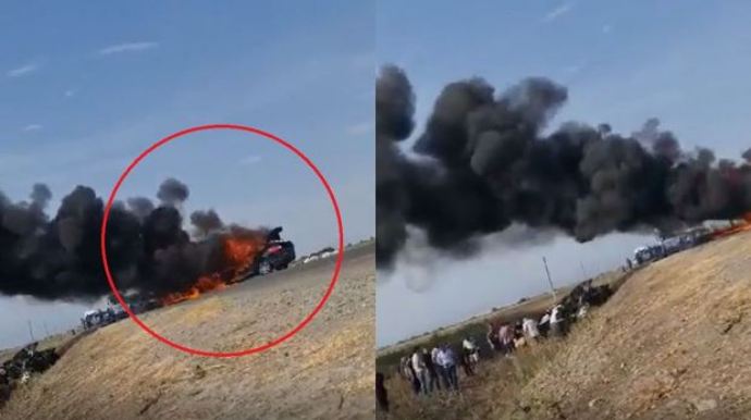 Azərbaycanda sürücü yanan avtomobildən son anda xilas oldu - VİDEO