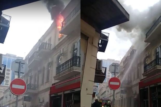 Bakının mərkəzində binada yanğın: Ölən var 