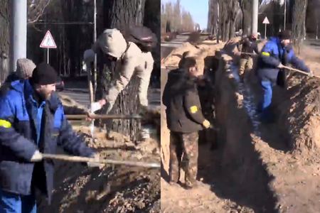 Kiyevi qorumaq üçün xəndəklər qazılır, barrikadalar qurulur - VİDEO