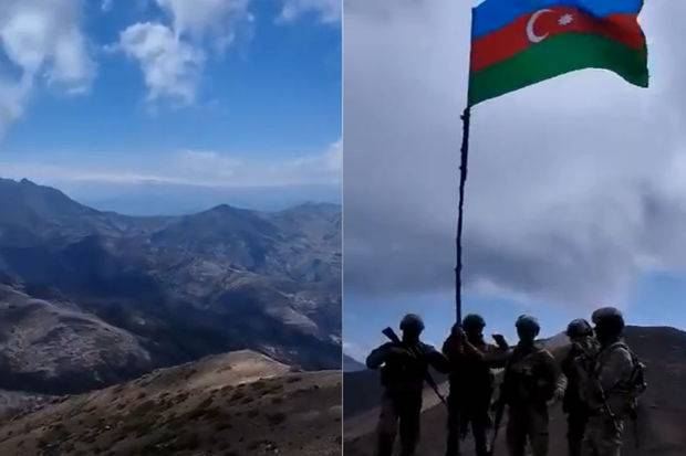 Hərbçilərimiz Xankəndi - Xəlfəli-Turşsu yolunda Azərbaycan bayrağı dalğalandırdılar - VİDEO