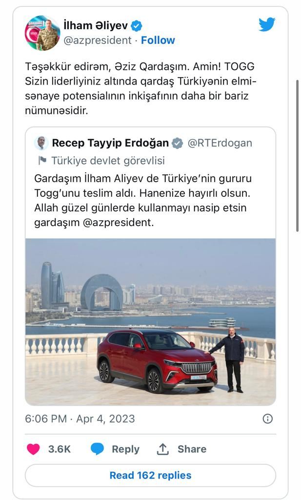 İlham Əliyev Ərdoğana təşəkkür etdi 